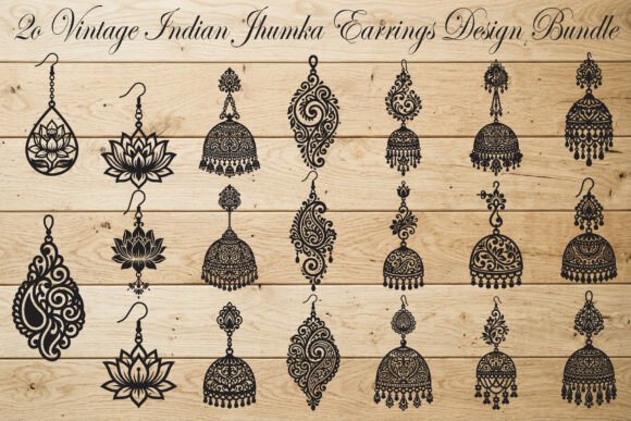 20 Vintage Indian Jhumka Earrings Design – A Graphic Asset for Crafts & Branding