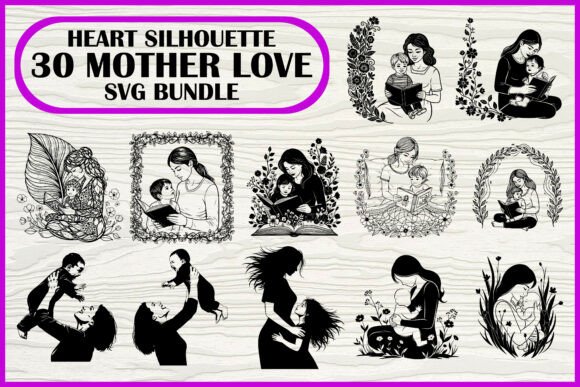 30 Mother Love Heart Silhouette SVG Set: A Powerful Graphic Design Asset for Content Creators