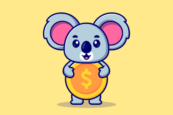 Cute Koala Holding Gold Coin Cartoon for Embroidery Projects