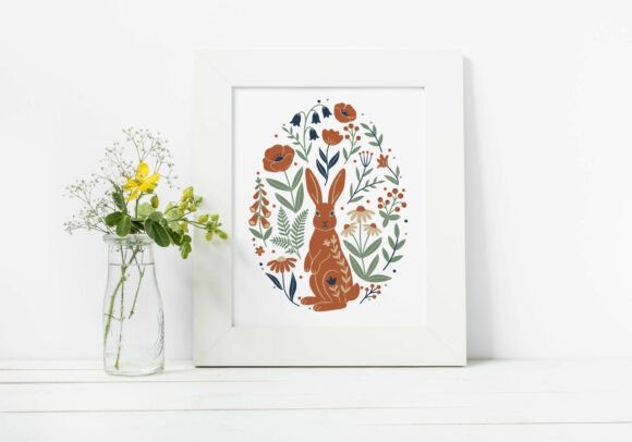 Floral Easter Bunny Clipart for Embroidery Projects