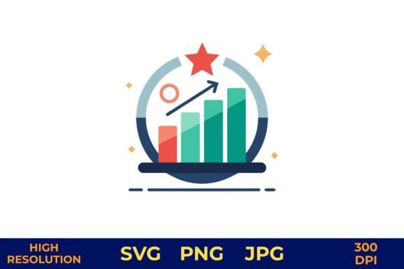 Rising Bar Chart with Star and Magnifier – A Designer’s Perspective
