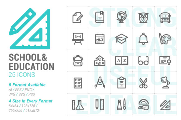 School Education Strong Line Icon: A Versatile Graphic Design Asset for Local Business Branding