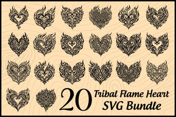 Tribal Flame Heart SVG Bundle: A Bold Graphic Design Asset for Crafts and Local Branding