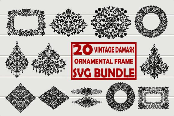 Vintage Damask Ornamental Frame: A Luxurious Graphic Design Asset for Blogs and Content Creators