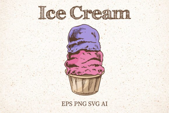 Vintage Double Scoop Ice Cream Clipart for Polished Content Publishing